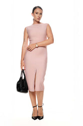 FRONT SLIT MIDI DRESS - PINK